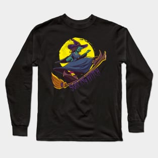 Surfing Witch Halloween Long Sleeve T-Shirt